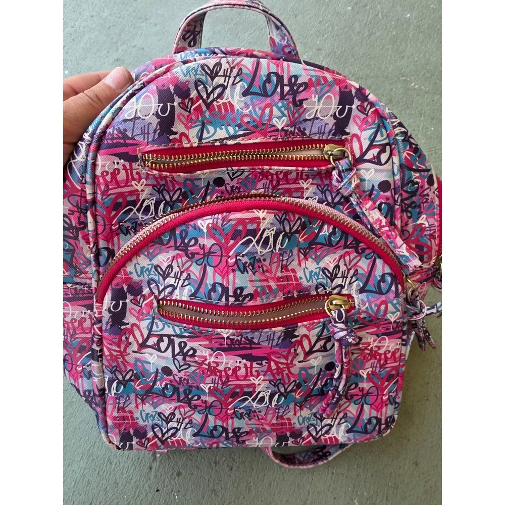 Under One Sky Graffiti Love Mini Backpack Pink Purple Street Art Heart Bag‎ D1